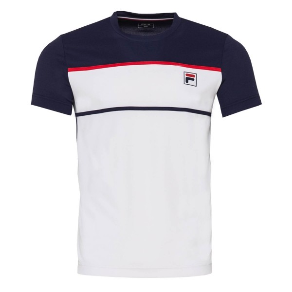 Moška majica FILA STEVE v belo-modri barvni kombinaciji je vrhunska izbira za ljubitelje tenisa, ki cenijo dovršen stil in visoko kakovost. Majica je zasnovana s poudarkom na udobju in funkcionalnosti